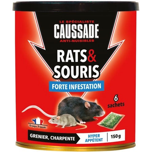 Appât céréales - rats et souris - forte infestation - 150 g - boite métal d