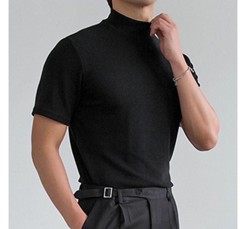 vrovion - T-shirt met korte mouwen en mock-neck, effen