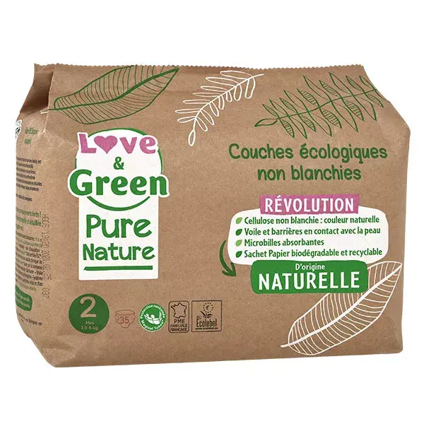 Fraldas ecológicas Love & Green Change Baby Pure Nature, tamanho 2, 35 unidades.