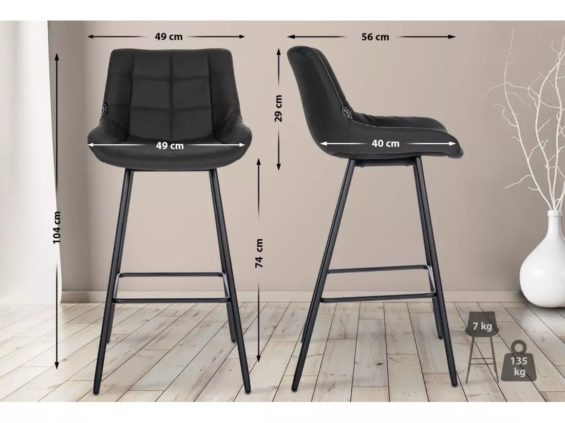 Tabouret de bar - Similicuir & Métal - Noir - Weston