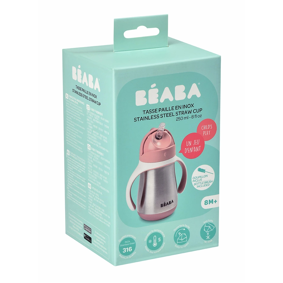 BEABA® Edelstahl Strohhalmbecher 250 ml in altrosa ab dem 8. Monat