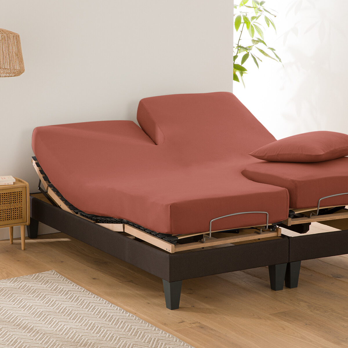 LA REDOUTE INTERIEURS<br>Lençol de baixo liso em algodão orgânico, base de cama ajustável, Scenario