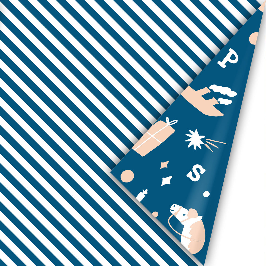 inpakpapier sinterklaas - blauw - oudroze - 3 m