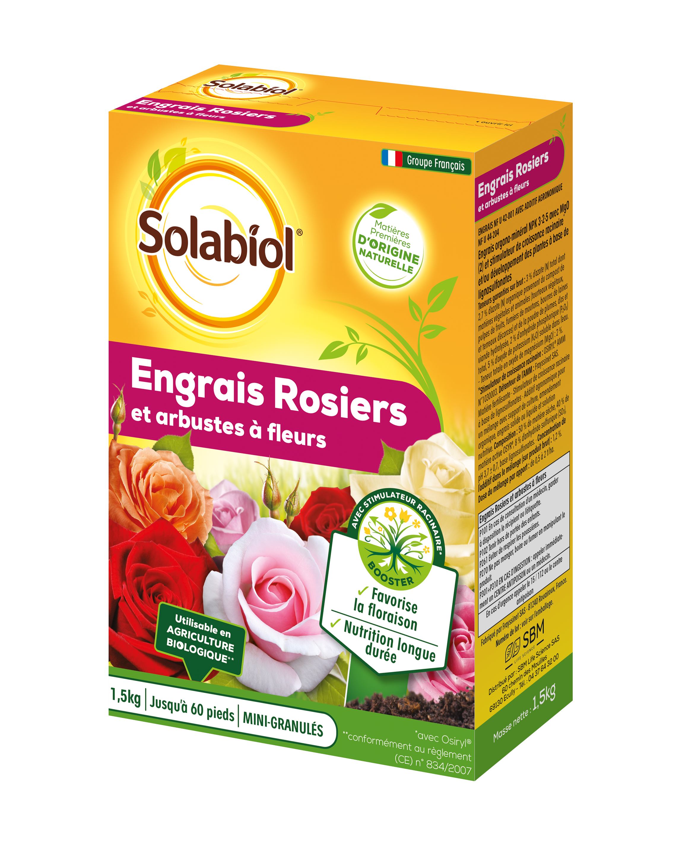 Sorosy15 | engrais rosiers & arbustes à fleurs | 1,5kg | améliore la f