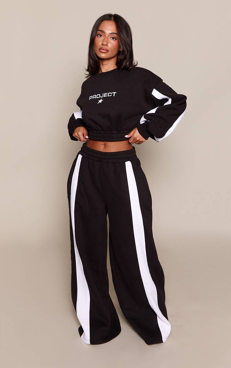 Noir Sweat-shirt Petite Graphique À Ourlet Élastiqué Raccourci