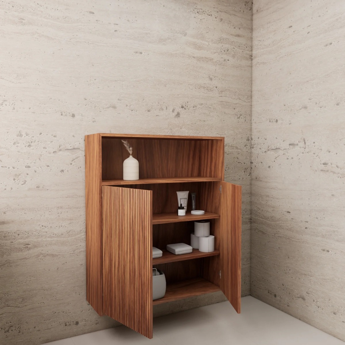 Gliss Design Timotheus badkamerkast met ribbelfront 100cm walnut