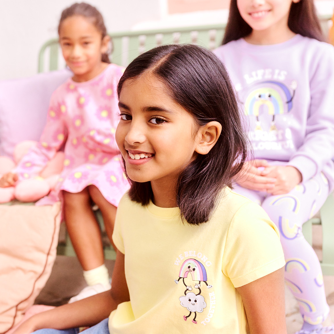 Famy 3 Mädchen T-Shirts mit Prints salbei / helllila / hellgelb