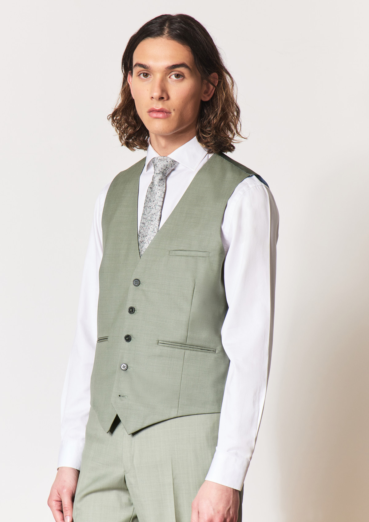 Gilet de costume en laine unie vert d'eau