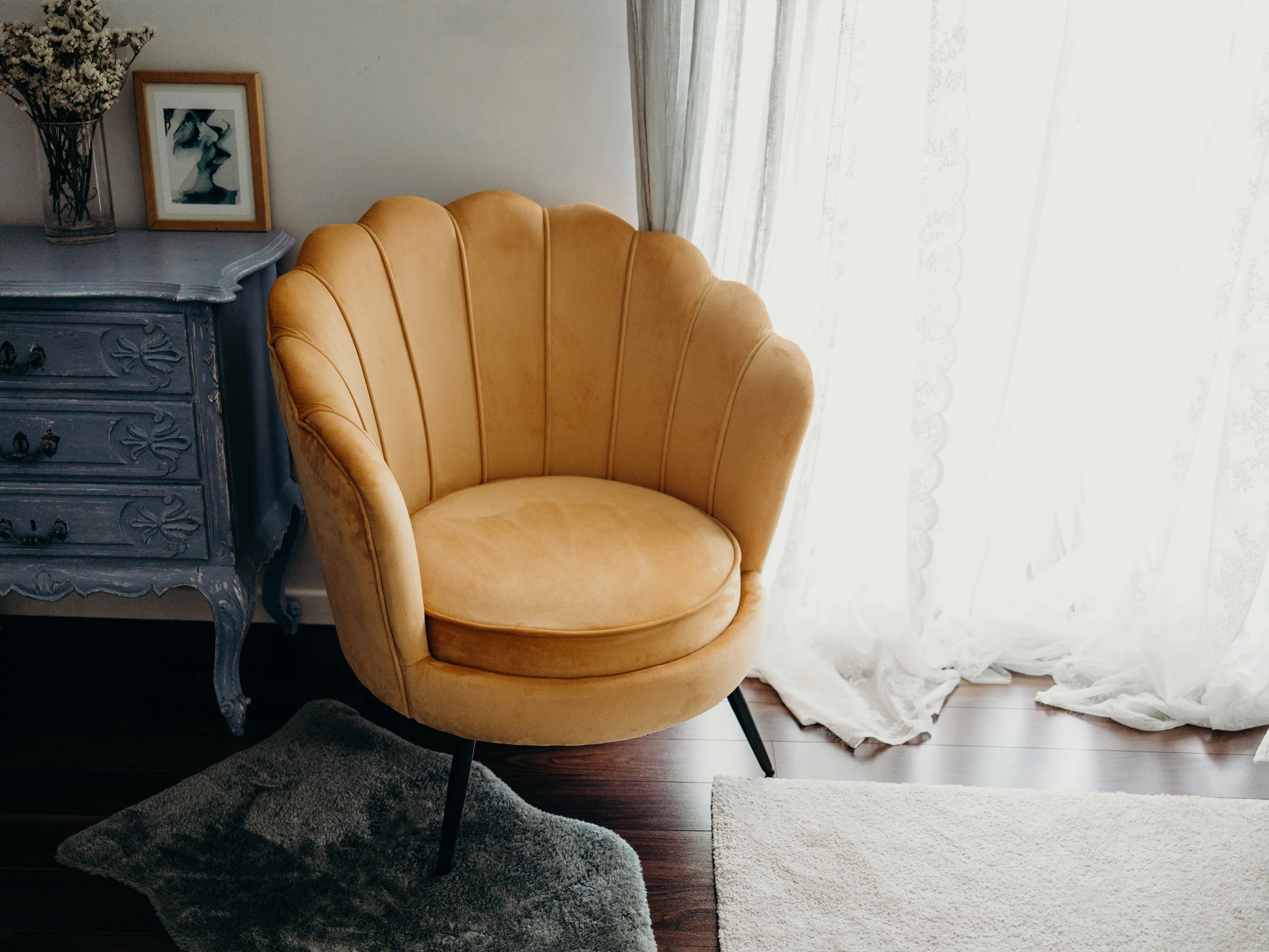 Fauteuil LOVIKKA Fluweel Mosterdgeel