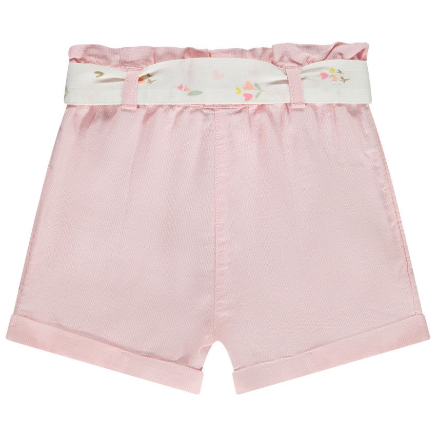 Short en toile armurée avec ceinture à nouer pour bébé fille - Rose