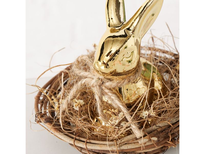 Boltze Aufsteller Hase Goldina, Gold Oster-Arrangement