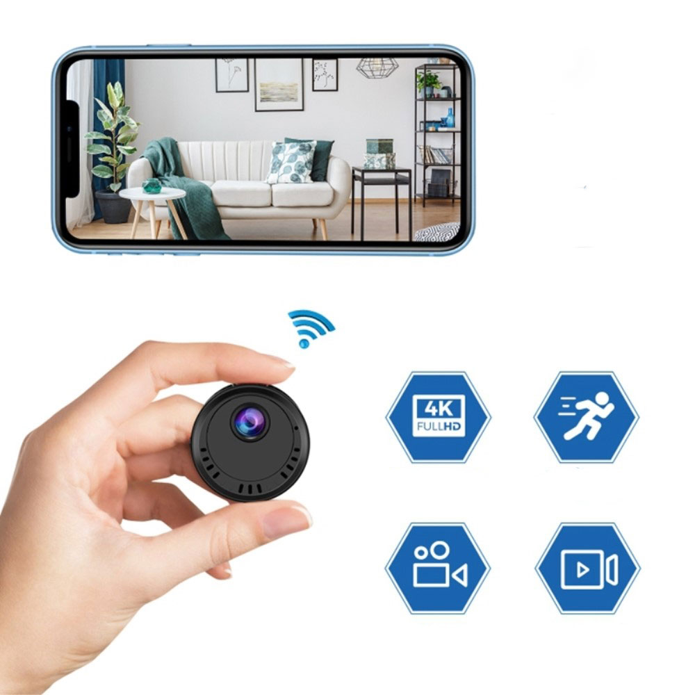 Mini WiFi IP Kamera Ultra HD 4K Infrarot LED's Nachtsichtfunktion mit Akku (500mAh) und Micro SD Kartenslot   Halterung und Clip-Halter (iOS/Android)