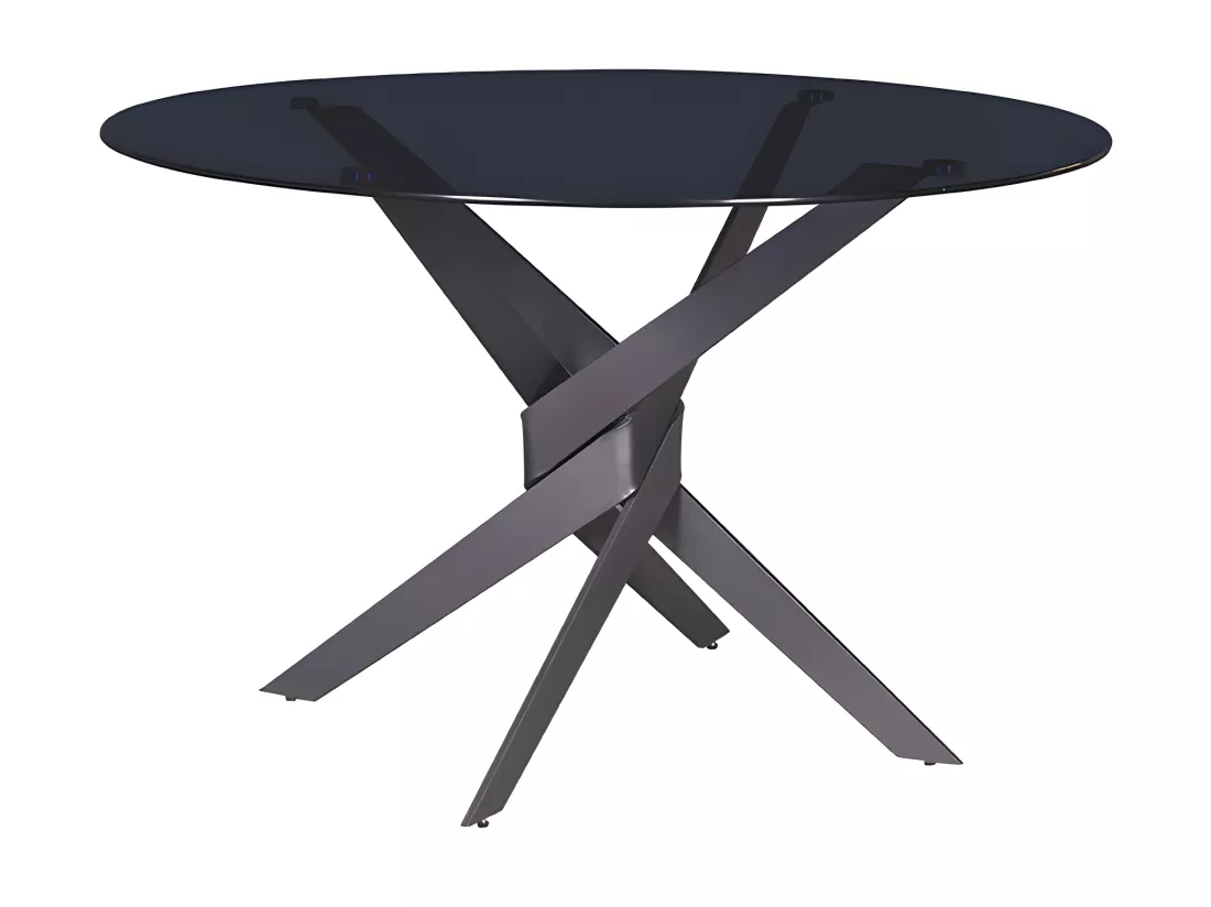 Dravon - Table à manger 4 personnes en verre trempé et métal - Noir