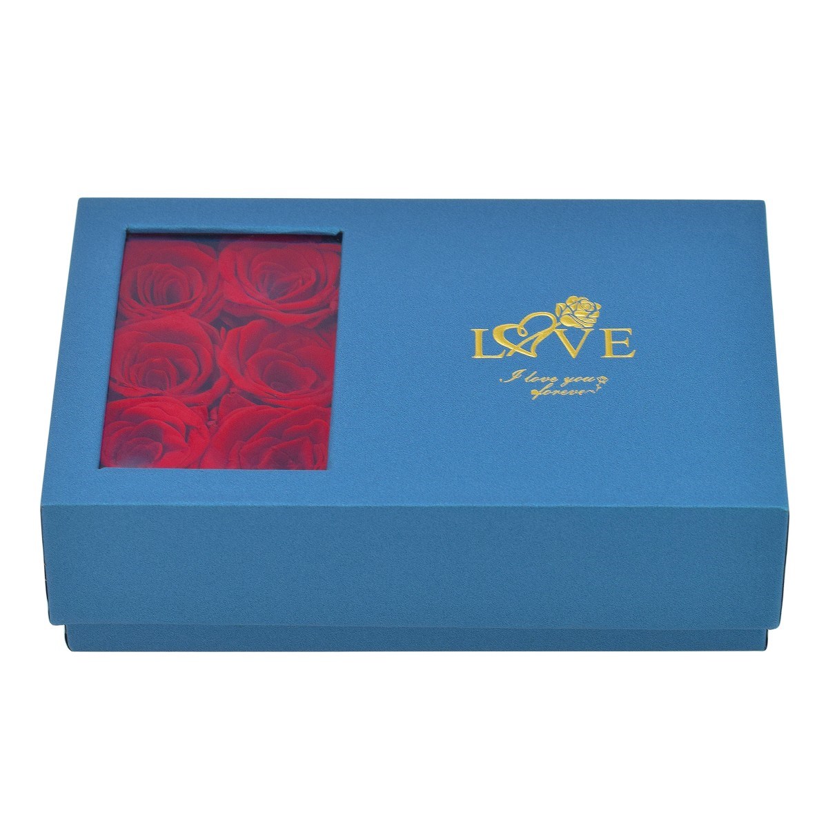 Ecrin à bijou collier coeur et 6 roses éternelles rouge