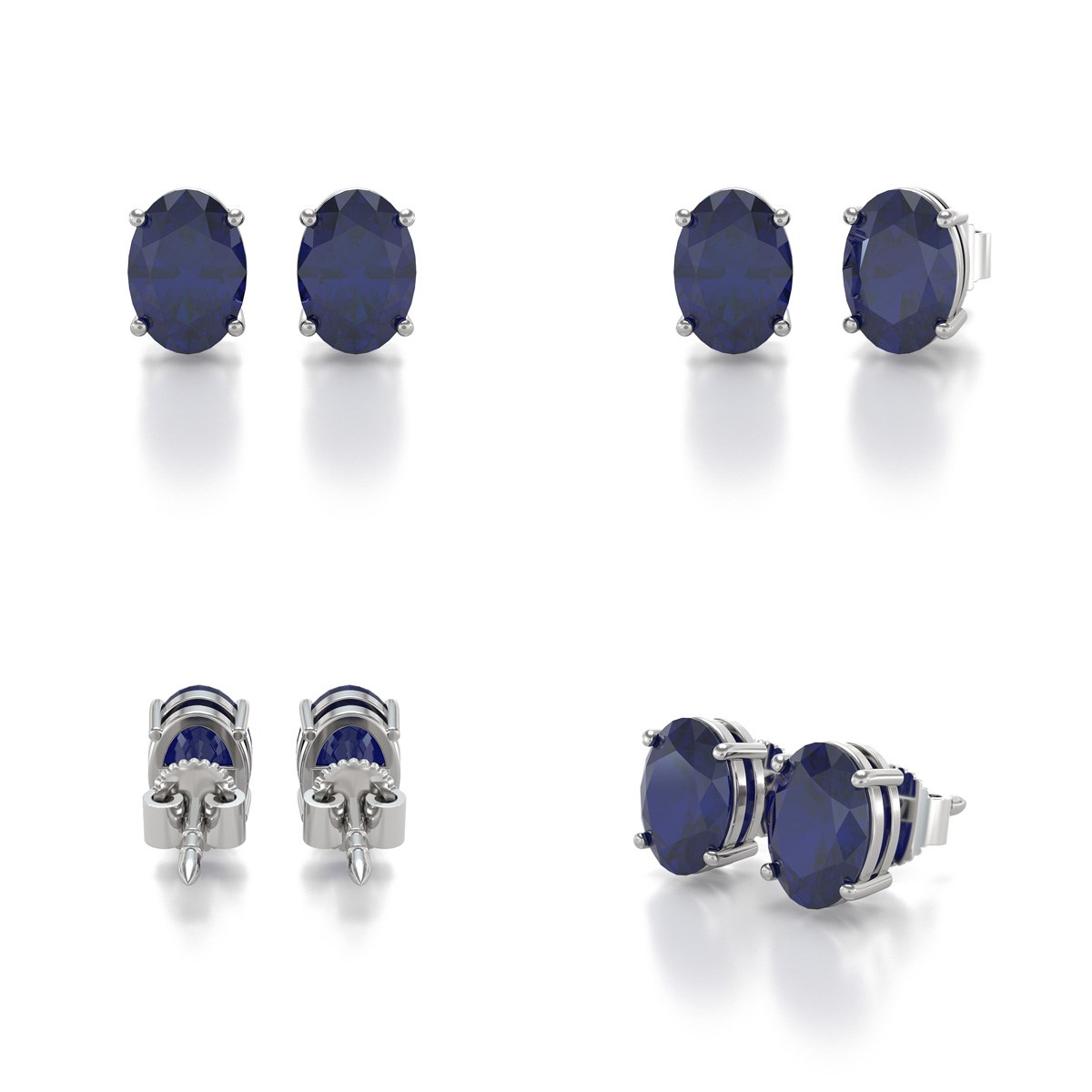 Boucles d'oreilles ADEN Or 585 Blanc et Saphir forme Ovale 1.6grs