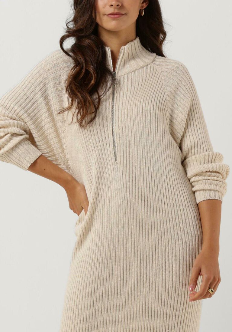 Y.A.S. beige y.a.s. midi jurk yasmavi ls knit midi zipper dress