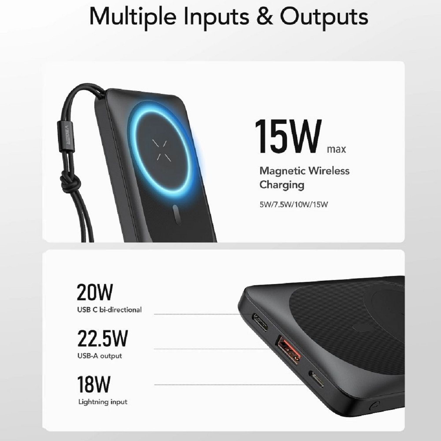 Power Bank MagOn mit Wireless Charging Support MagSafe 15W