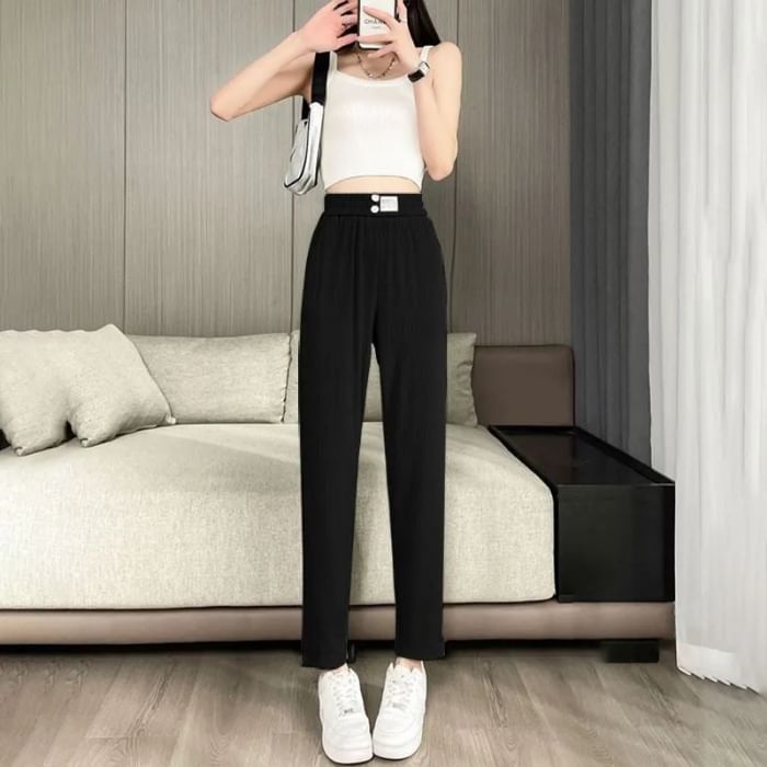 Everose - Elastische taille applicatie taps toelopende broek