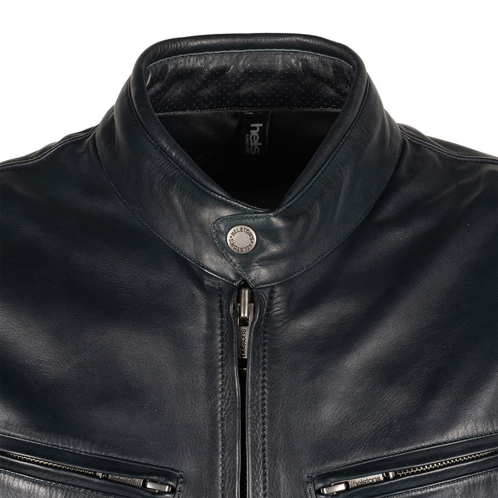 Helstons - Blouson Race Cuir Aniline Bleu