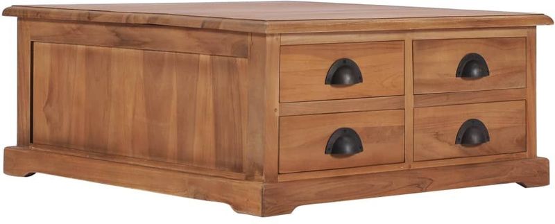 Salontafel - Massief Teakhout - 4 Lades - Natuurlijke Afwerking