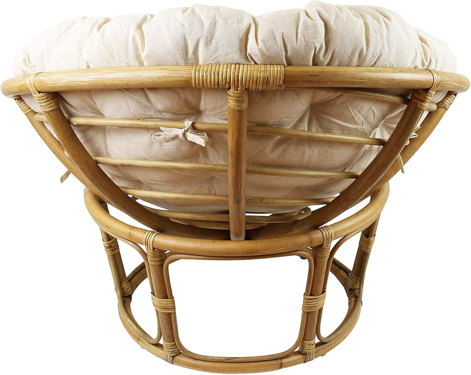Dekoleidenschaft Papasan-Sessel aus Rattan, braun, inkl. Kissen aus Baumwolle, beige, Rexalsessel für Wohnzimmer oder Wintergarten, Korbsessel Liegesessel