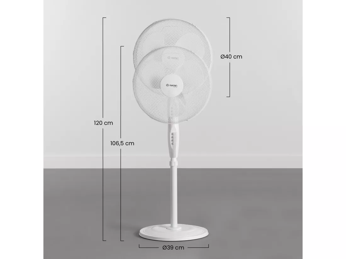 Ventilateur Sur Pied Ø40cm 40W 3 Vitesses Blanc Confort Blanc Thinia Home