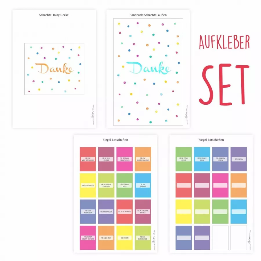 Nikima Papeterie AUFKLEBER SET - Merci Danke bunte Punkte Abschiedsgeschenk Kita Erzieher bunt