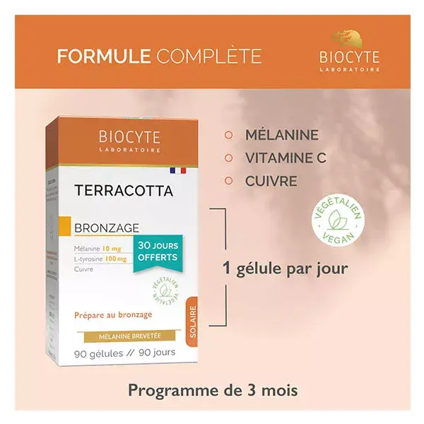 Biocyte Terracotta Tanning Melanin L-tirosine Copper Pacote com 90 cápsulas