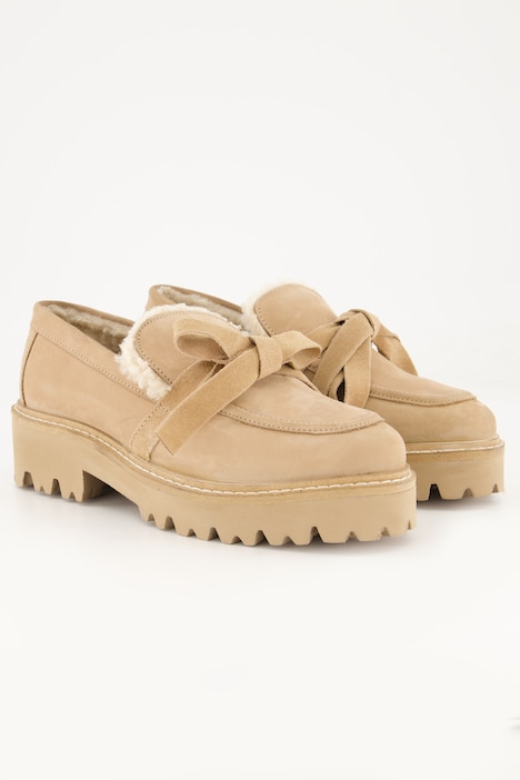 Loafer, Veloursleder, Teddy-Futter, Schleife, Weite H