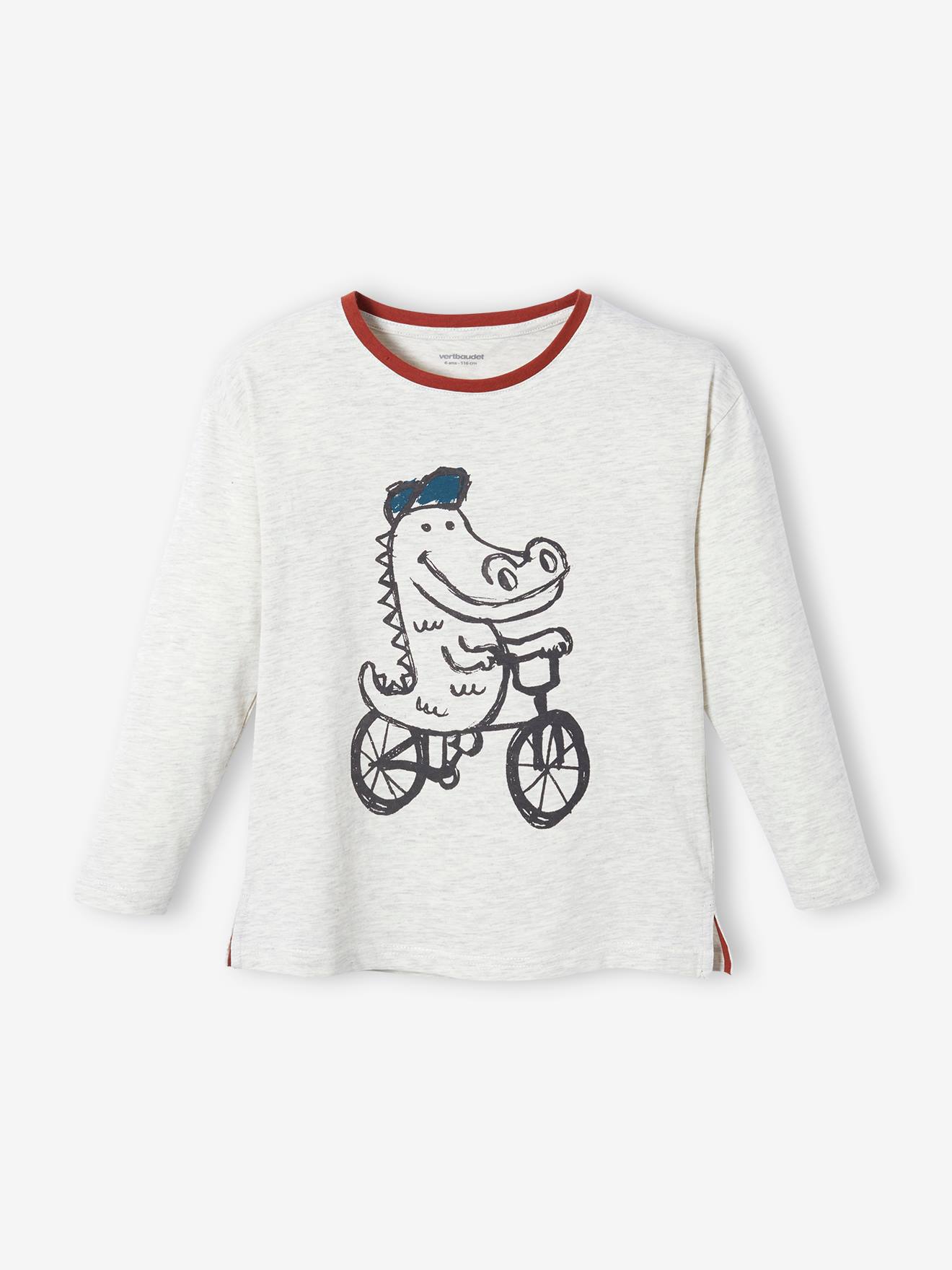 Camiseta divertida com estampa de crocodilo, bege claro mesclado para menino