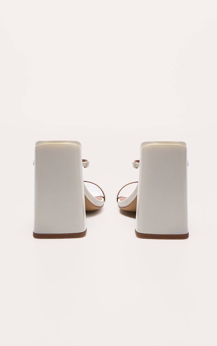 Crème Mules À Talon Bloc Haut En Synthétiquecuir Bout Carré Avec Double Bride