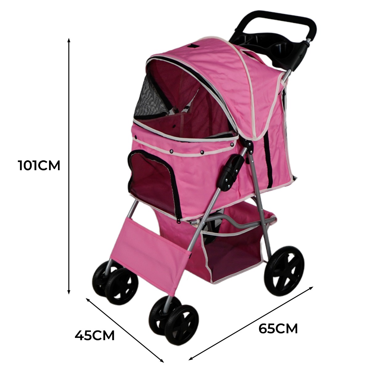 Carrinho para animais de estimação com capa de chuva - Rosa