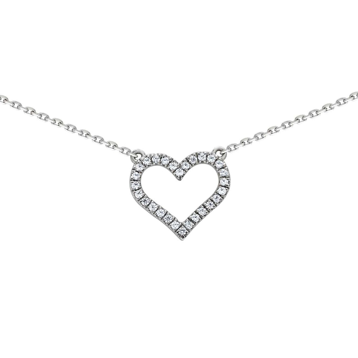 Collier Brilllaxis or blanc 9 carats coeur empierré