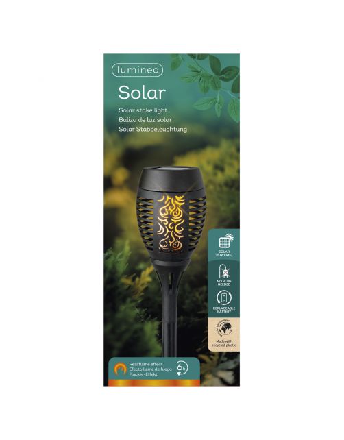 Lumineo Solar Fakkel Met Vlam Effect - Tuinverlichting - 49.5 cm Zwart 30 led