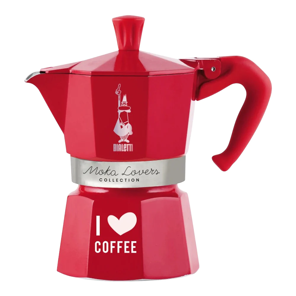 Cafetière Italienne Moka Express I love coffee 3 tasses rouge Bialetti