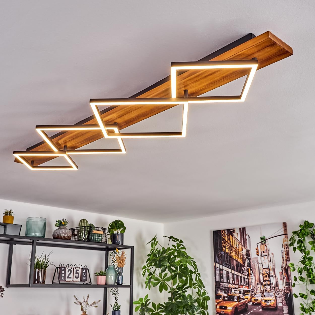 HOFSTEIN LED Deckenleuchte Pompu, Deckenlampe aus Metall/Holz/Kunststoff in Dunkelbraun/Schwarz/Weiß, 56W, 7600 Lumen, 3000 Kelvin, moderne Leuchte für Schlafzimmer, Esszimmer, Wohnzimmer, Küche, Flur