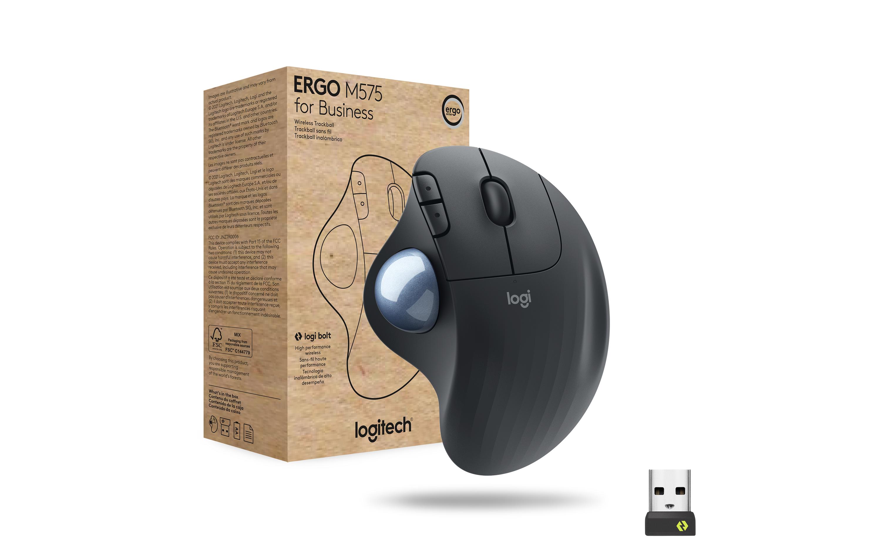 Trackball Ergo M575 for Business GraphiteKabelloser, ergonomischer Trackball mit Logi Bolt Empfänger