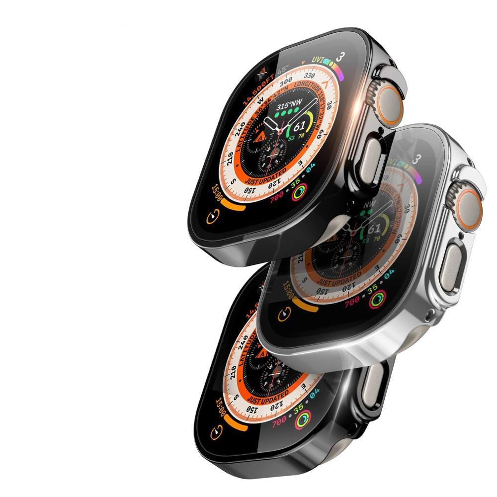 Apple Watch Ultra 3 / Ultra 2 / Ultra (49mm) Hardcase Bumper Hülle mit Galvanisiertem Rahmen   Display Schutzglas - Schwarz