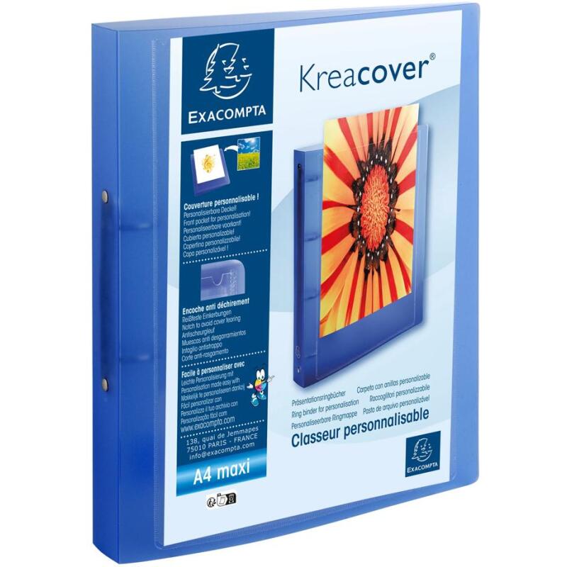 Classeur 2 anneaux plastifié Exacompta Kreacover® personnalisable A4 maxi - Dos 4 cm couleurs assorties