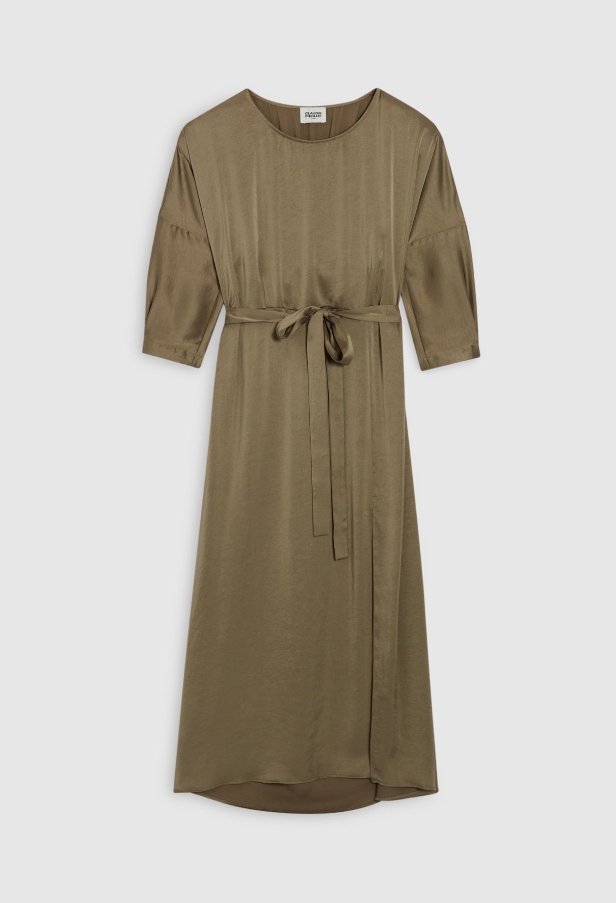 Robe midi satinee kaki
