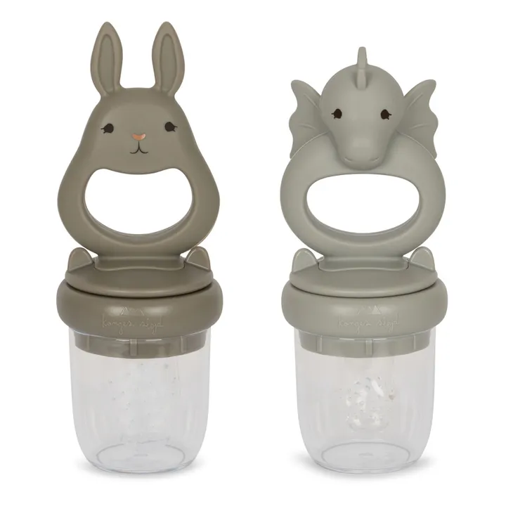 Konges Sløjd Tétines grignoteuses Dragon/Lapin - Set de 2 | Gris