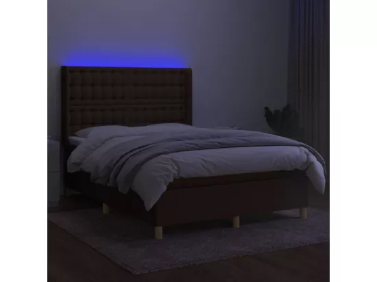 Sommier tapissier matelas et LED Marron foncé 140x190 cm Tissu