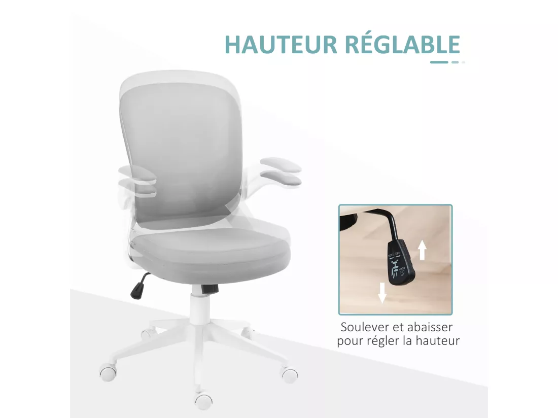Chaise de bureau design ergonomique réglable accoudoirs relevables maille tissu gris