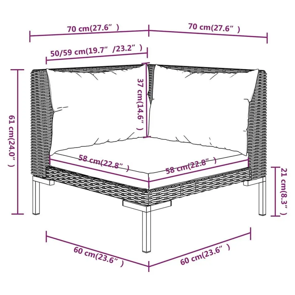 vidaXL - Loungeset - Grijs - Poly rattan - 3 stuks - Met kussens