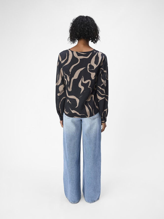 Object OBJJACIRA L/S V-NECK TOP NOOS Black/desert taupe abstract flower