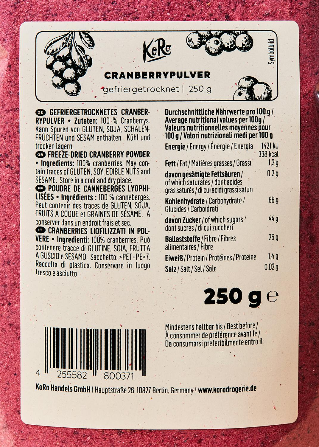 Gefriergetrocknetes Cranberrypulver 250 g