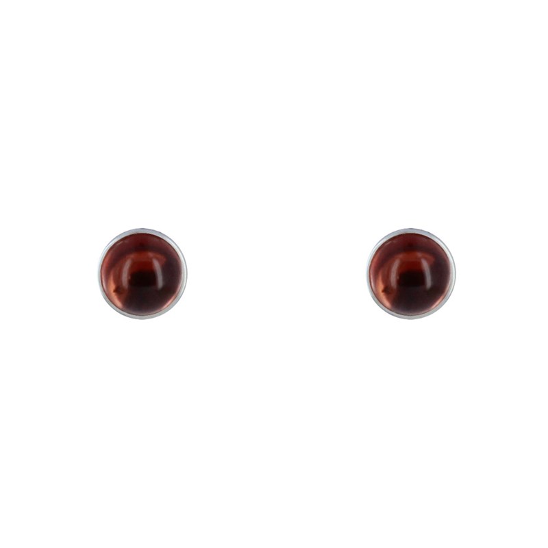 Boucles d'Oreilles Clous Argent Demi Perle de Grenat