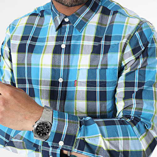 Chemise Manches Longues A Carreaux 85748 Bleu Vert