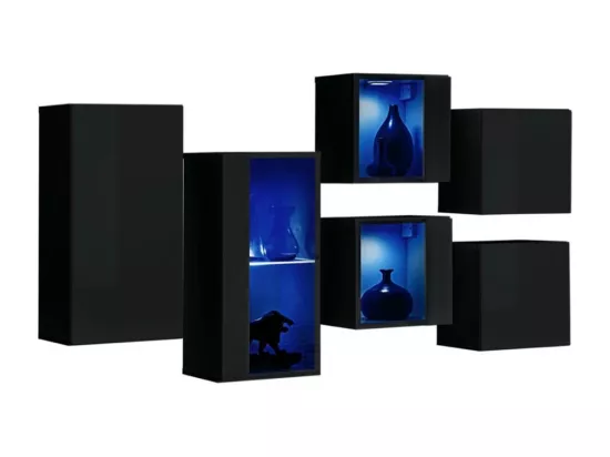 Ensemble meubles de salon SWITCH SBIV design. Coloris noir brillant. Système LED intégré.