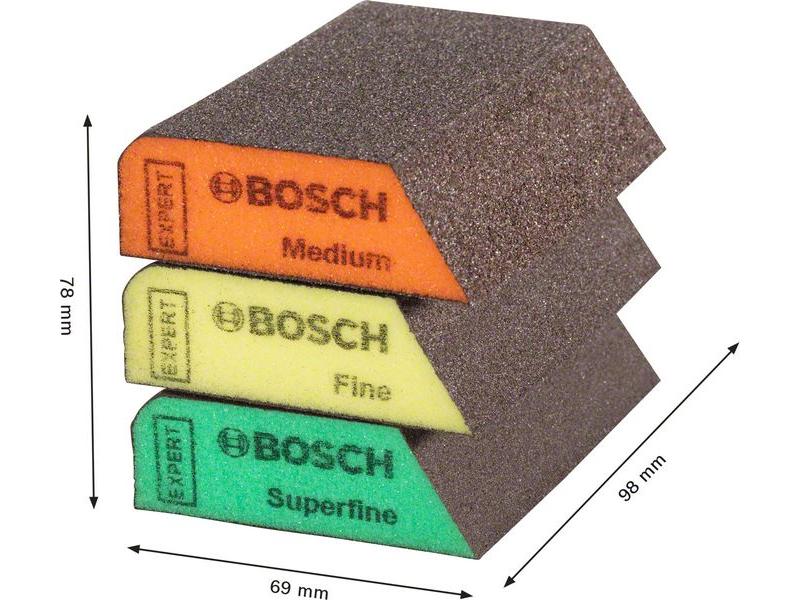 Bosch Professional Unischleifblock Expert S470, 3-teilig, 6 Kombi-Blöcke medium, fine und superfine für Handschleifen